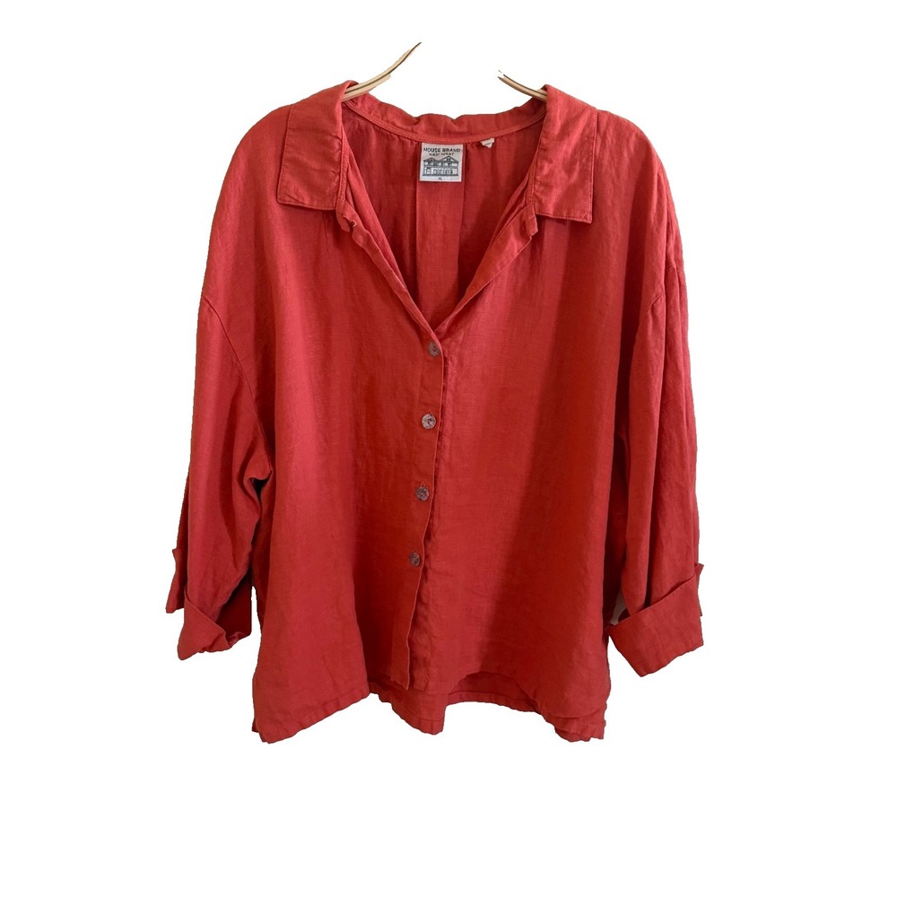 House‎ Brand Key West Vintage Linen Button-Up Blouse Pearl Buttons Sz XL